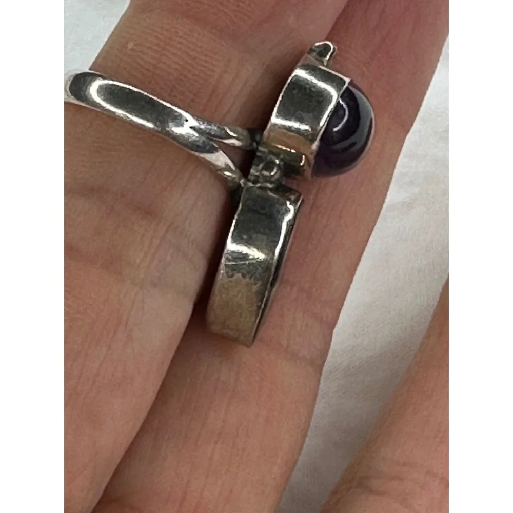 Nightbreed Creations Ring Amethyst Abalone Shell Sterling Silver 925‎ Sz 7 MOD